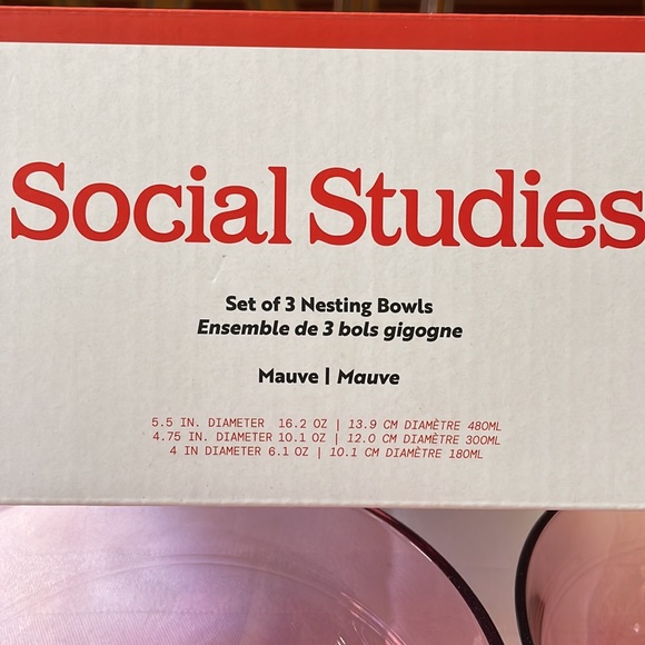 Social Studies Hostess Nesting Bowls Mauve New in box Set of 3 - Picture 2 of 9